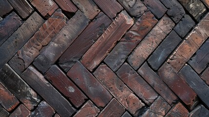 Close-up of herringbone brick road pattern, ideal for architectural and stylish settings