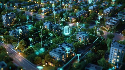Obraz premium Smart city technology connects everything through high-speed wireless networks, making it possible for devices to communicate with each other and with the city's infrastructure.