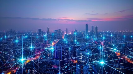 Fototapeta premium Smart city technology connects everything through high-speed wireless networks, making it possible for devices to communicate with each other and with the city's infrastructure.