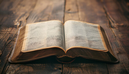 Obraz premium Open Bible on wooden table, closeup. Christian religious book