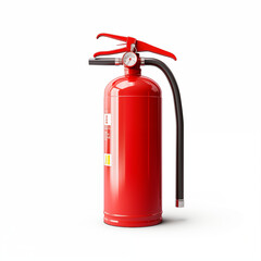 Red Fire Extinguisher With Pressure Gauge And Black Hose On White Background