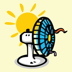 Retro Fan Vector Cartoon Illustration in Summer