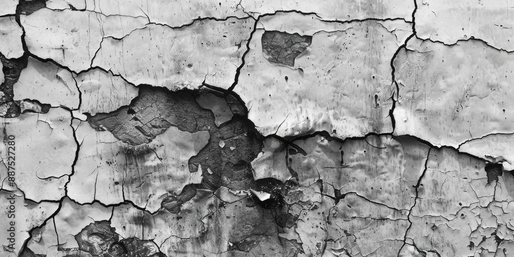 Aufkleber a close-up image of a cracked wall in black and white, suitable for use in architectural or design c