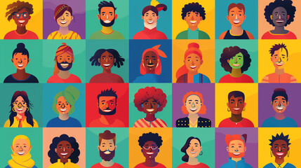 A diverse grid of smiling individuals across various ages and ethnic backgrounds.