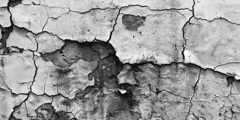 Fototapeta premium A close-up image of a cracked wall in black and white, suitable for use in architectural or design contexts
