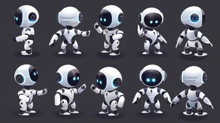 Modern illustration set of robot mascot character with different poses and expressions
