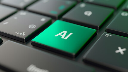 Closeup AI green computer keyboard button