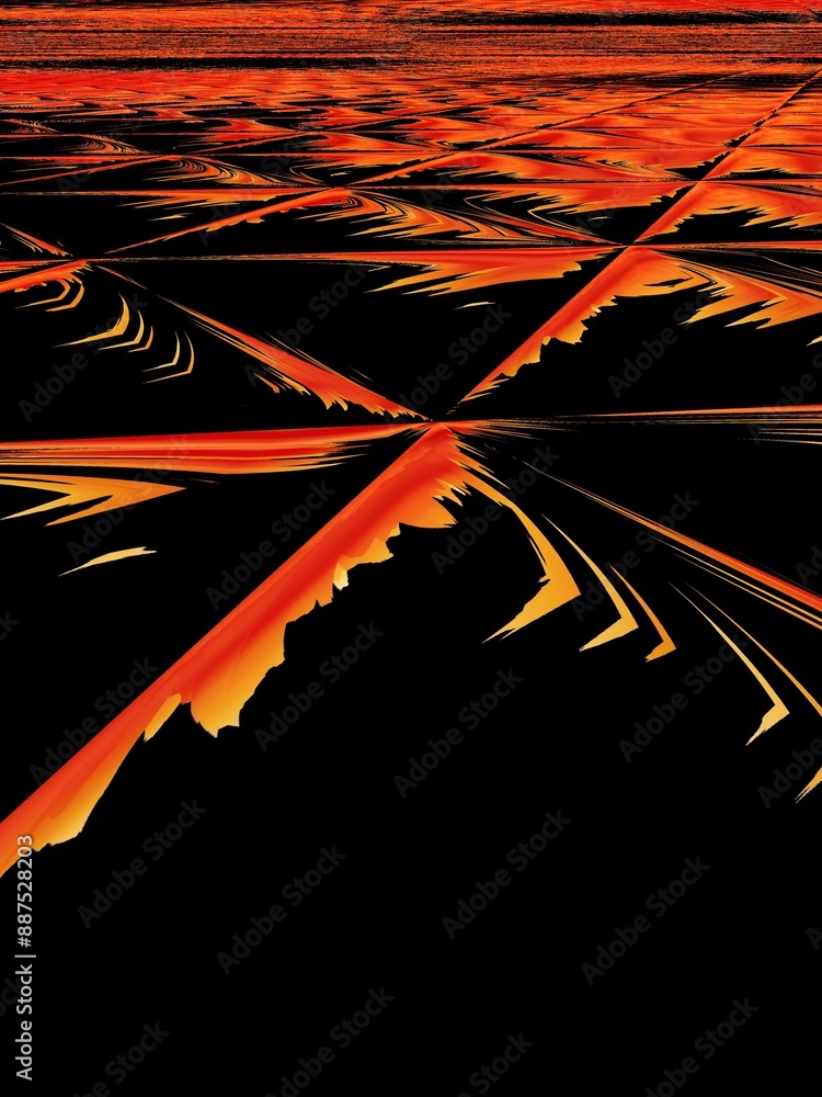 Aufkleber bright red orange and black converging repeating triangle shapes in a design to far distant vanishin