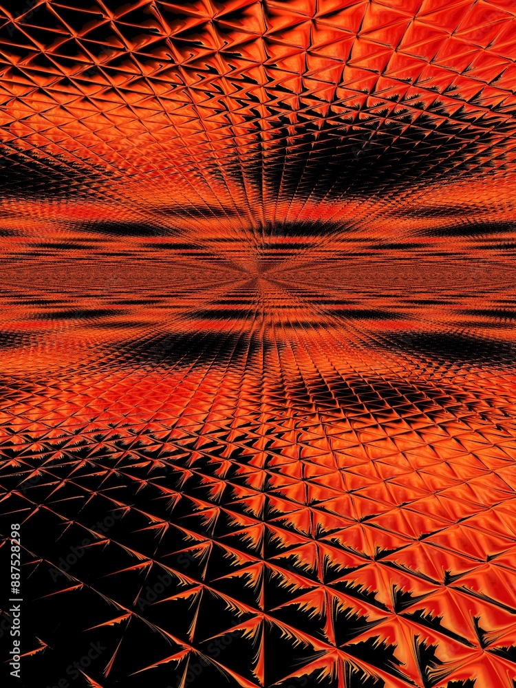 Aufkleber bright red orange and black converging repeating triangle shapes in a design to far distant vanishin