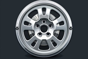 Obraz premium Close up of a shiny metal wheel against a dark background highlighting industrial design