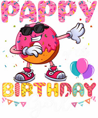 Naklejka premium A donut wearing sunglasses and a birthday hat, dabbing with the text 