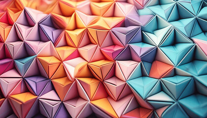 Abstract 3d banner with pattern of colorful triangles. Multicolored trending background with geometric texture illustration.