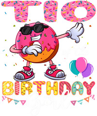 A donut wearing sunglasses and a birthday hat dabbing with the text 