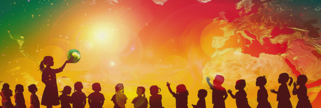 International Day of the Social Pedagogue. A female teacher teaches a lesson in a classroom for children - Powered by Adobe