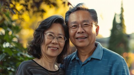 Naklejka premium A portrait of an Asian couple smiling at the camera