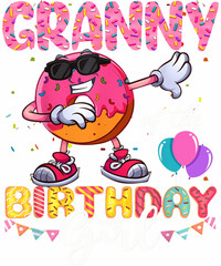 A donut wearing sunglasses dabbing with the text 