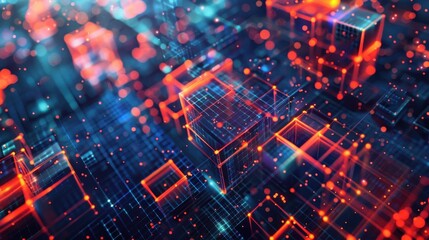 Fototapeta premium Abstract digital network with glowing red and blue lines.