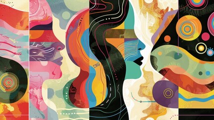 Abstract Geometric Artwork with Faces.