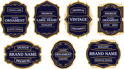 Set of vintage gold frame for labels design, logotype, calligraphy. Design emblem, premium quality. Vector stickers for packaging, drinks bottles and cans. Template place for text, advertising, banner