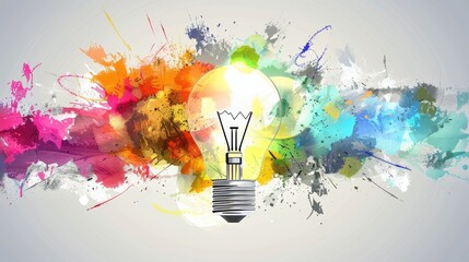Abstract lightbulb with paint splatters representing creativity and inspiration.