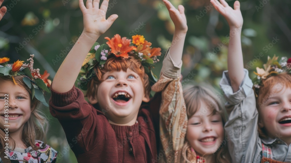 Canvas Prints a group of children wearing flower crowns on their heads