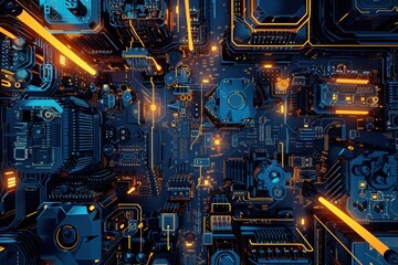 Fototapeta premium Futuristic Circuit Board With Glowing Lines.