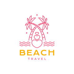 beach vacation holiday coconut tree wave line color logo design vector