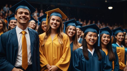 Obraz premium A group of young women graduates standing ceremony of graduates academic