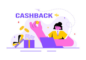 Cashback Vector Illustration with Financial Payment to Money Cashback Service for a Buyer on a Flat Cartoon Style Background