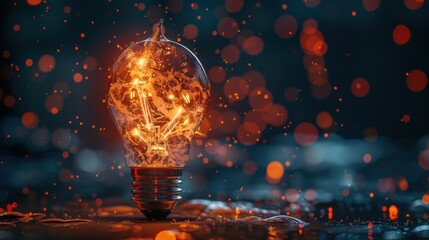 A light bulb that is glowing in the dark