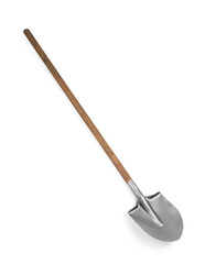 Metal shovel with wooden handle isolated on white