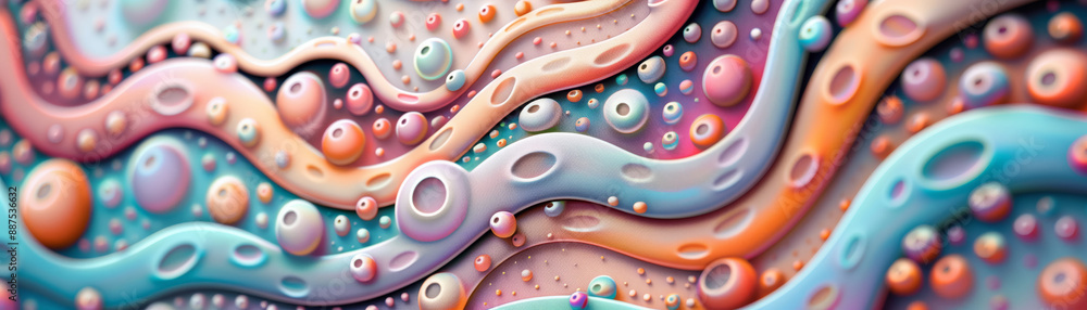 Poster colorful abstract 3d rendering with organic shapes and smooth curves, featuring vibrant colors and s