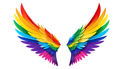 Rainbow pride wings isolated on a transparent background. Perfect for LGBTQ+ pride, diversity, inclusion themes, and creative projects celebrating love and equality.