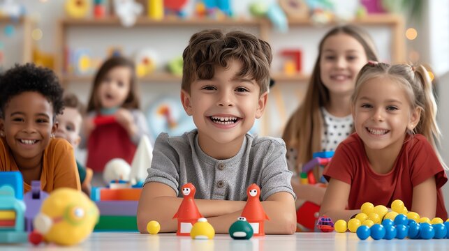 Youth playing with toys in a group setting, Youth, Toys, Group
