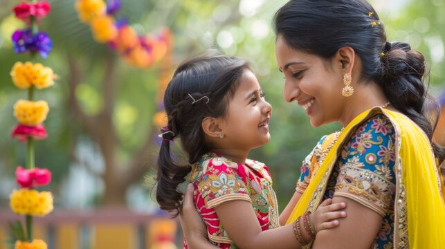 Happy Indian mother having fun with her daughter outdoor.&nbsp;Family and love concept