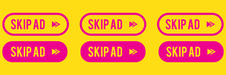 Skip ad button icons set vector illustration. Social media, app, and web elements.