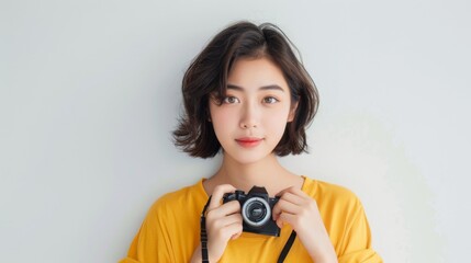 Fototapeta premium Young pretty girl holding a camera