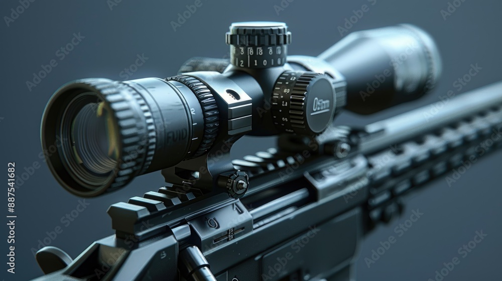 Aufkleber a detailed view of a rifle with a scope, suitable for use in various contexts including hunting, mil