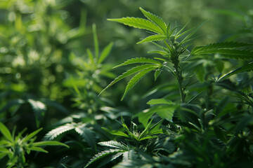 Naklejka premium commercial farming of medical cannabis plants in a modern and automated indoor greenhouse growing for medicinal purpose