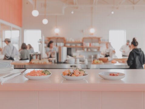 Diverse Office Team Enjoys Healthy Lunch in Bright, Modern Kitchen Setting Highlighting Workplace Wellness