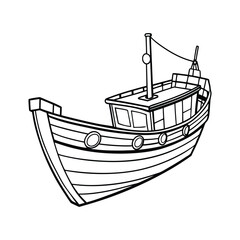 Fishing Boat vector line art on white background