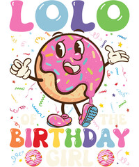 A cheerful donut character with a surprised expression celebrates a birthday with colorful confetti and text.