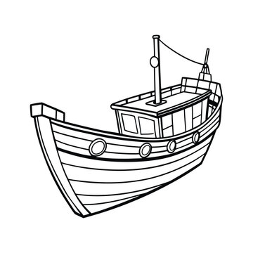 recommend clip art: Fishing Boat vector line art on white background