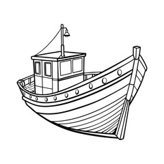 Fishing Boat vector line art on white background