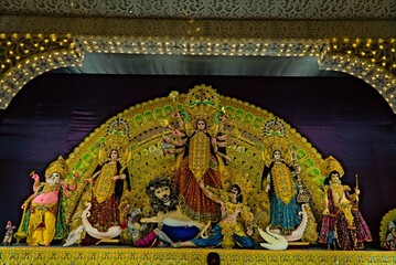 still picture image of Godess Durga being worshipped on the occasion of Durga puja festival in India