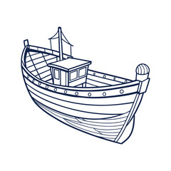 Fishing Boat vector line art on white background