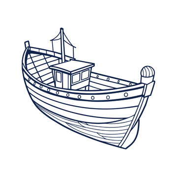 recommend clip art: Fishing Boat vector line art on white background