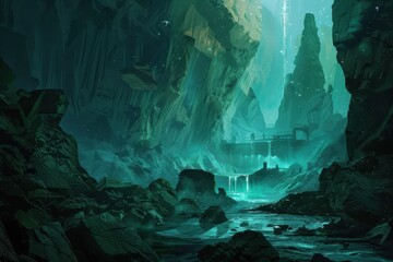 Mysterious Underground Lake With Rocky Formations