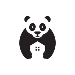 cute panda panda house mascot flat logo design vector © devastudios