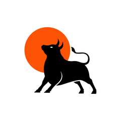 powerful black bull logo design vector flat